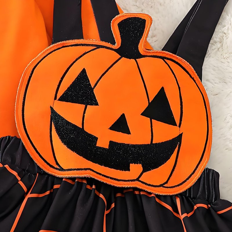 Baby Girls Halloween Dress Suit 0-3 Months Long Sleeve Suspender Romper with Headband