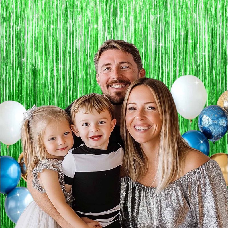 Green Foil Fringe Curtain - 2-Pack for Events, Birthdays, Weddings, Festivals - 3.25ft x 6.58ft - Green 3