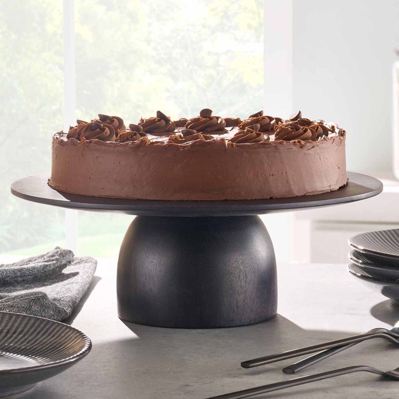 Elegant Black Wood Cake Stand for Desserts and Pastries