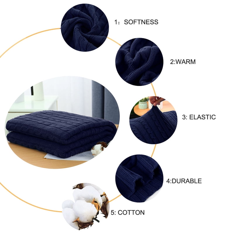 Cotton Cable Knit Throw Blanket - Navy Blue, 51" x 59"