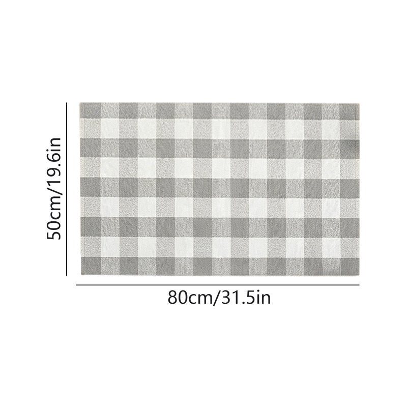 Large Thanksgiving Plaid Doormat - Gray Cotton Blend Layered Entry Rug, 19.6x31.5in