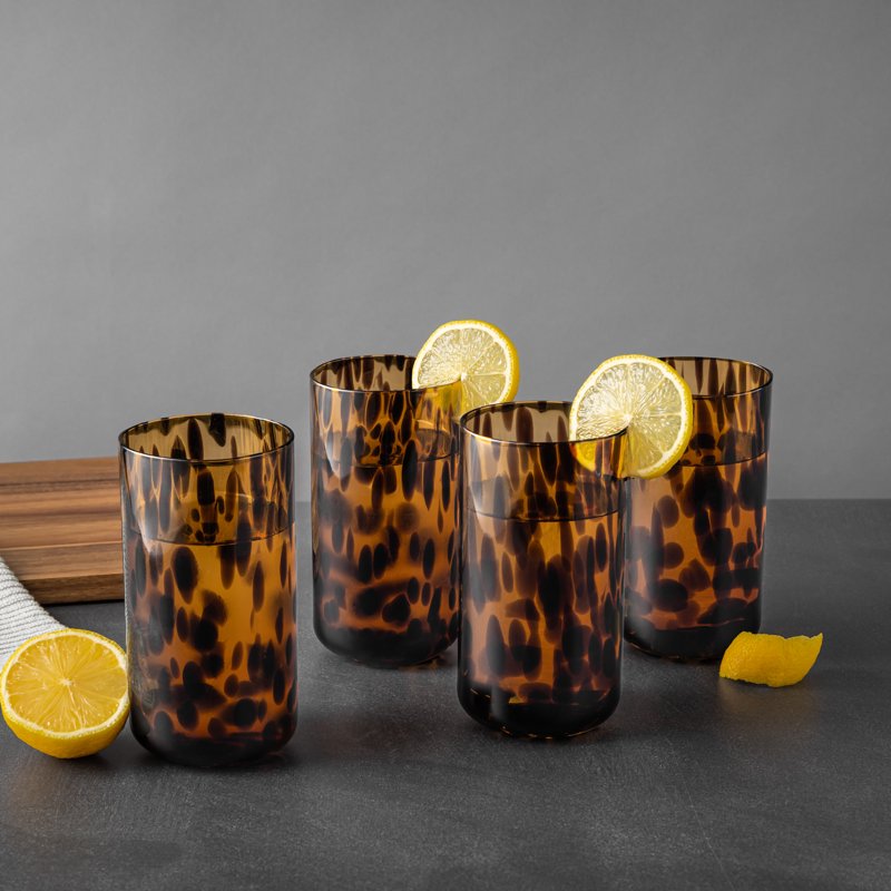 20 oz Tortoise Drinking Glass - 2 Pack - Brown Pattern