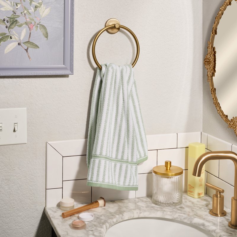 Stripe Hand Towel - Sage Green 100% Cotton Bathroom Accessory, 28x16 Inches