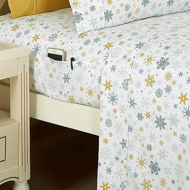 Queen Snowflake Microfiber Bed Sheets Set - Soft Wrinkle-Resistant Bedding
