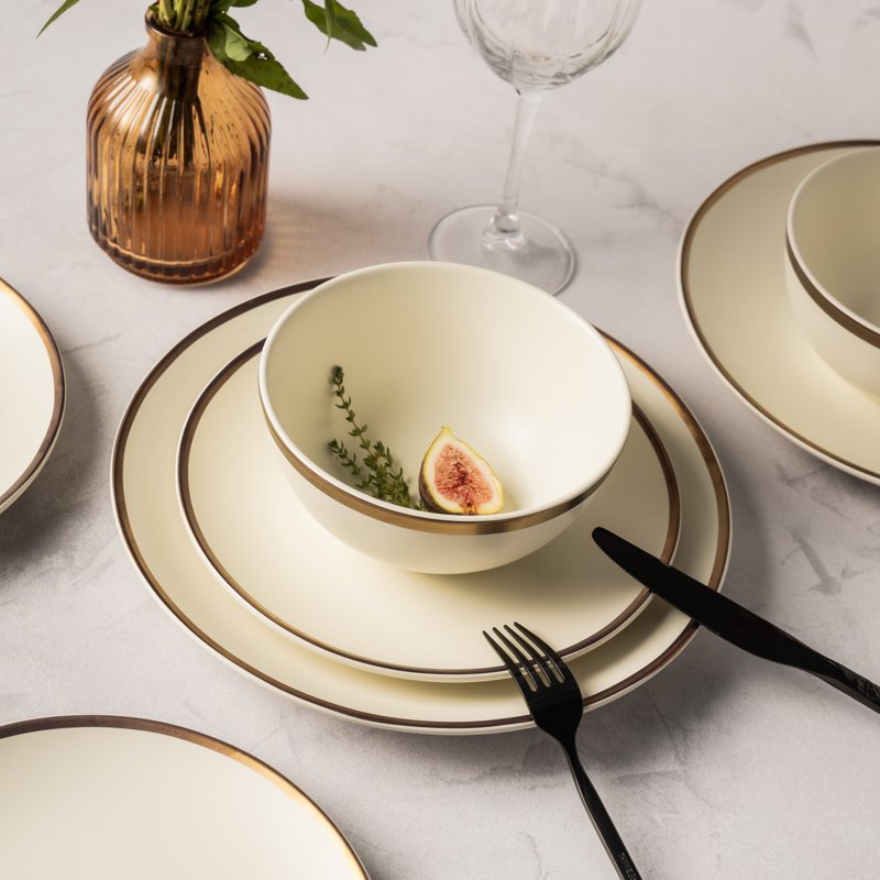 12-Piece Ceramic Dinnerware Set - Off-White, 3 Pack