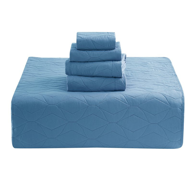 Queen Microfiber Quilt Set with Pillow Shams and Euro Shams - Blue Heaven, Ellipse Weave