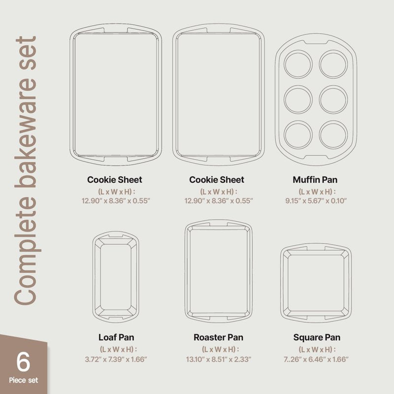 Nonstick Baking Pan Set - 6-Piece White Marble Bakeware