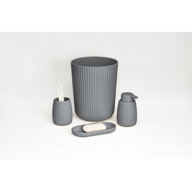Mainstays Rubberized Plastic Ribbed Bathroom Set - Gray, 4-Piece