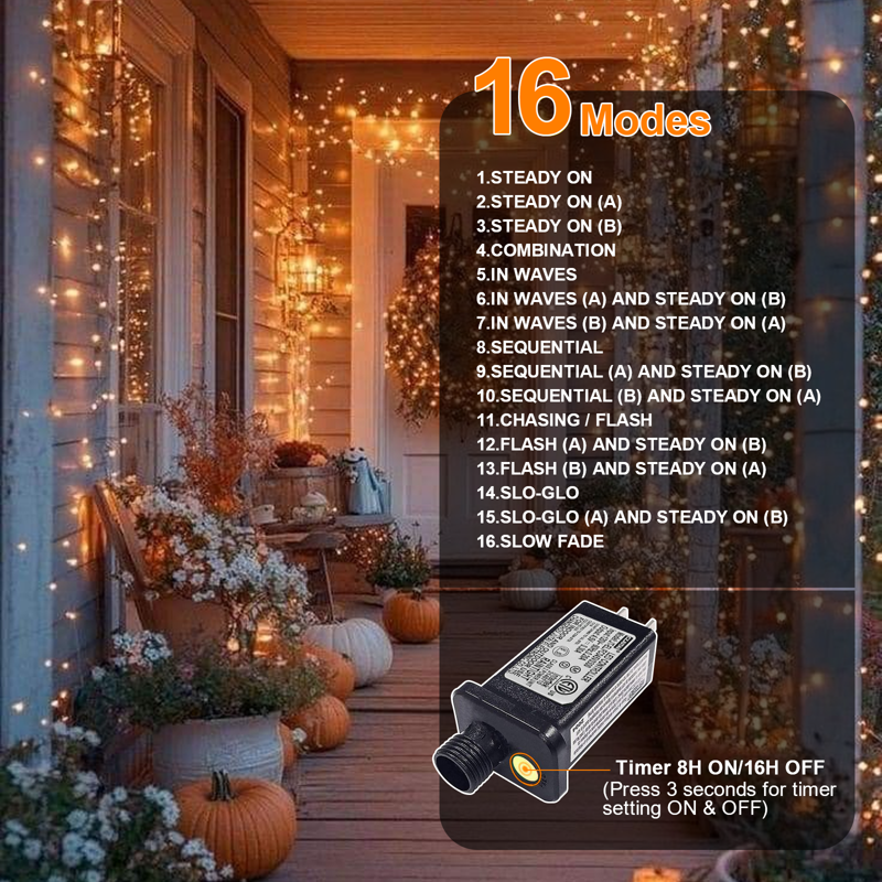 Outdoor Halloween String Lights - 32.5FT 100 LED Waterproof Xmas Decor with 16 Modes