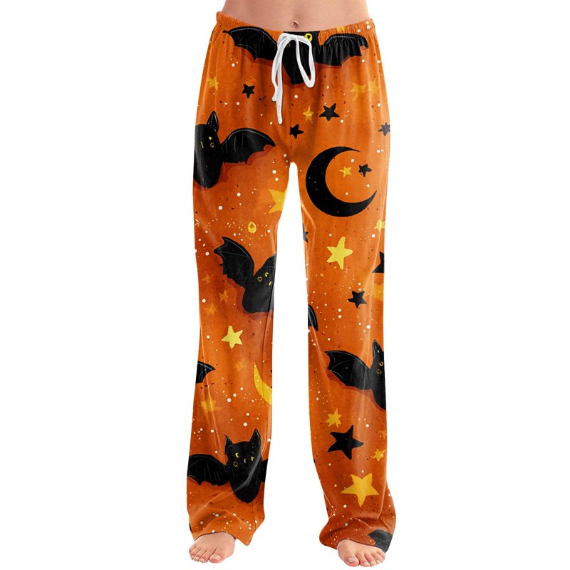 Yellow Breathable Halloween Pajama Bottoms for Women Casual Lounge Pants S