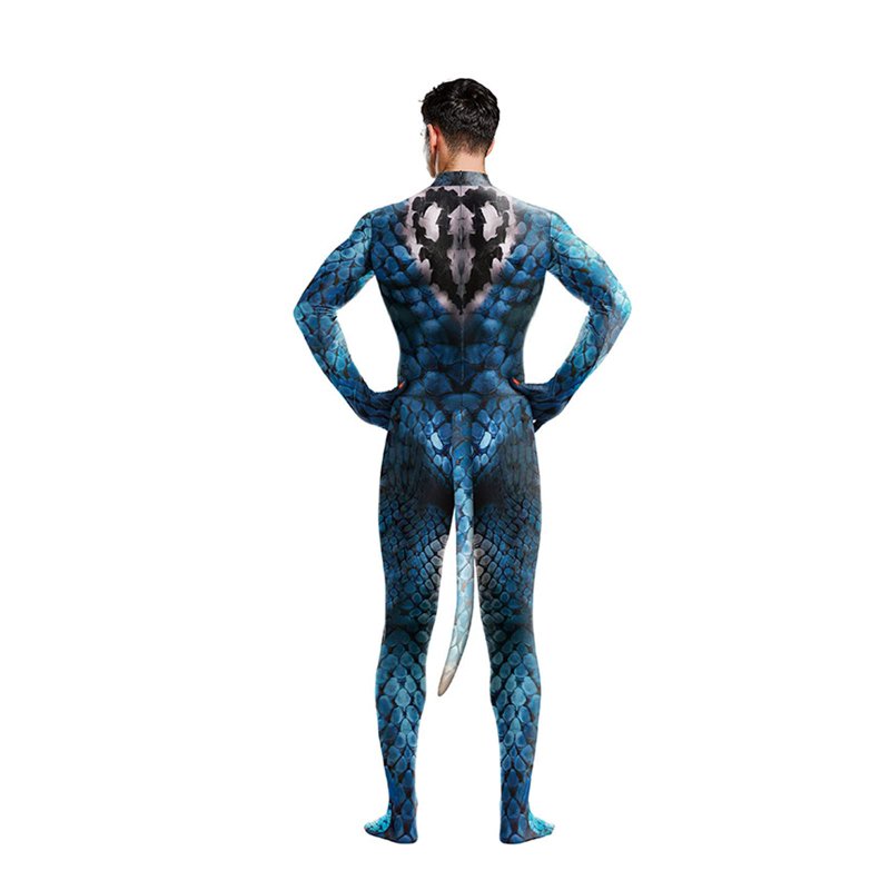 Blue Men's Full Body Dragon Costume Bodysuit with Wings Mask Tail 2XL Halloween