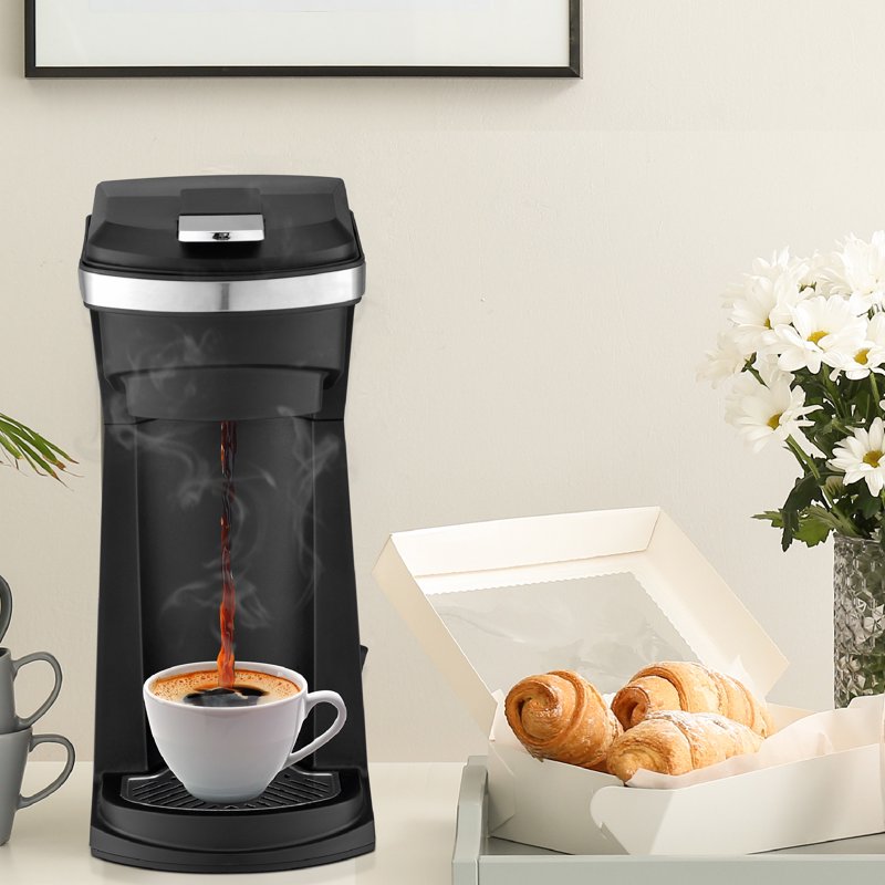 Single-Serve Coffee Maker with Reusable Pod - 14 oz Capacity, Black