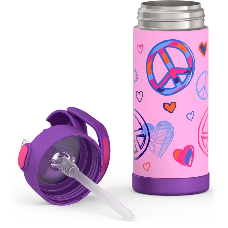 Kids Stainless Steel Insulated Water Bottle with Straw - Peace, 14 oz