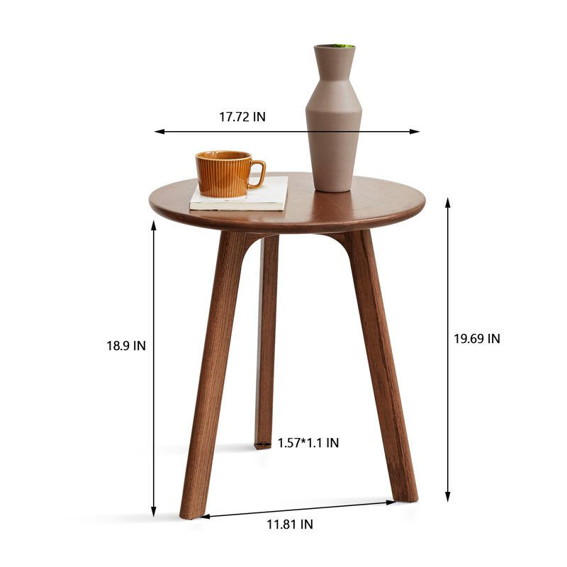 Solid Oak Wood Round End Table - Mid-Century Modern Accent Table