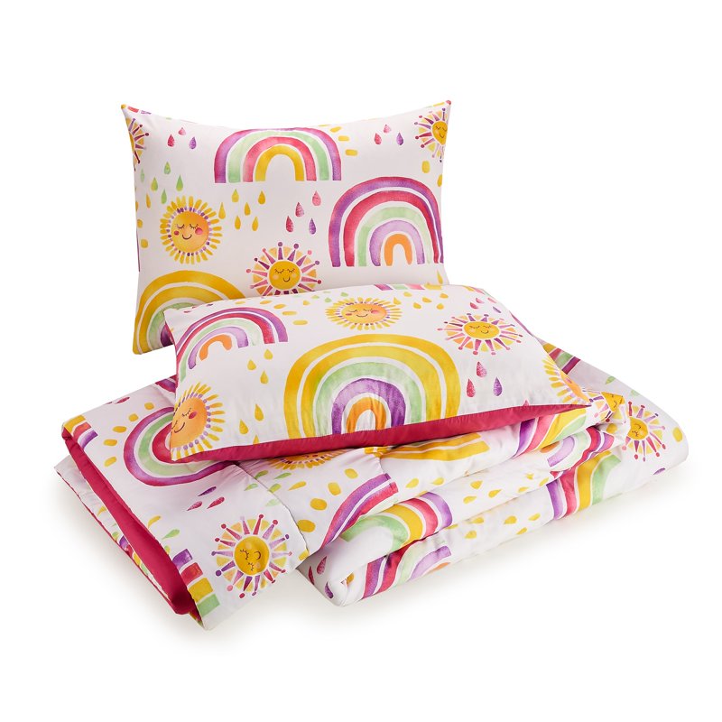 Pink Kids Comforter Set with Rainbows & Sun - Twin XL, 2-Piece