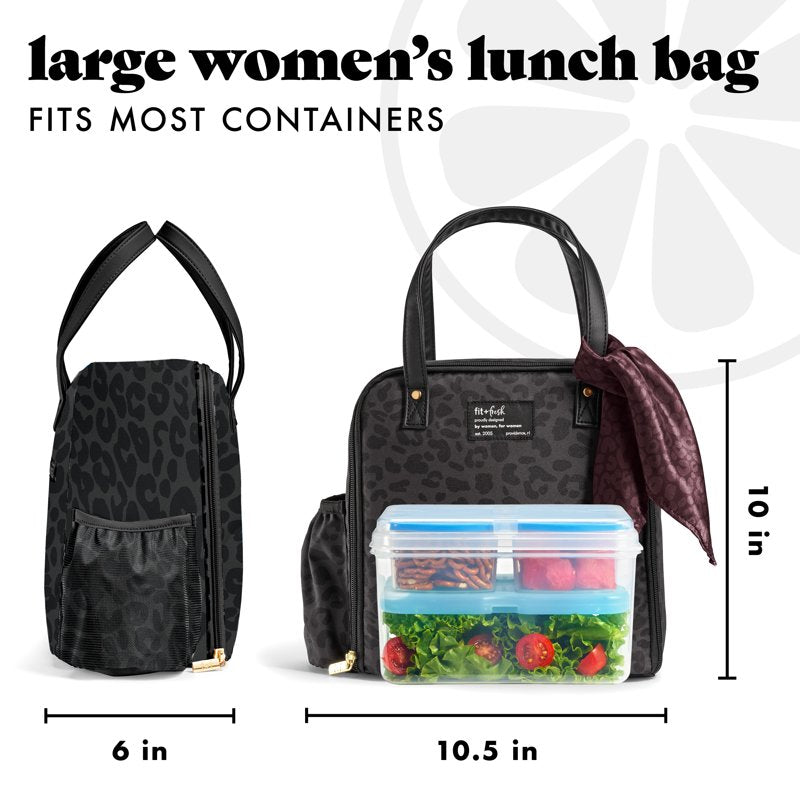 Large Insulated Lunch Bag for Women - 5 Pack with Scarf - Cheetah Black