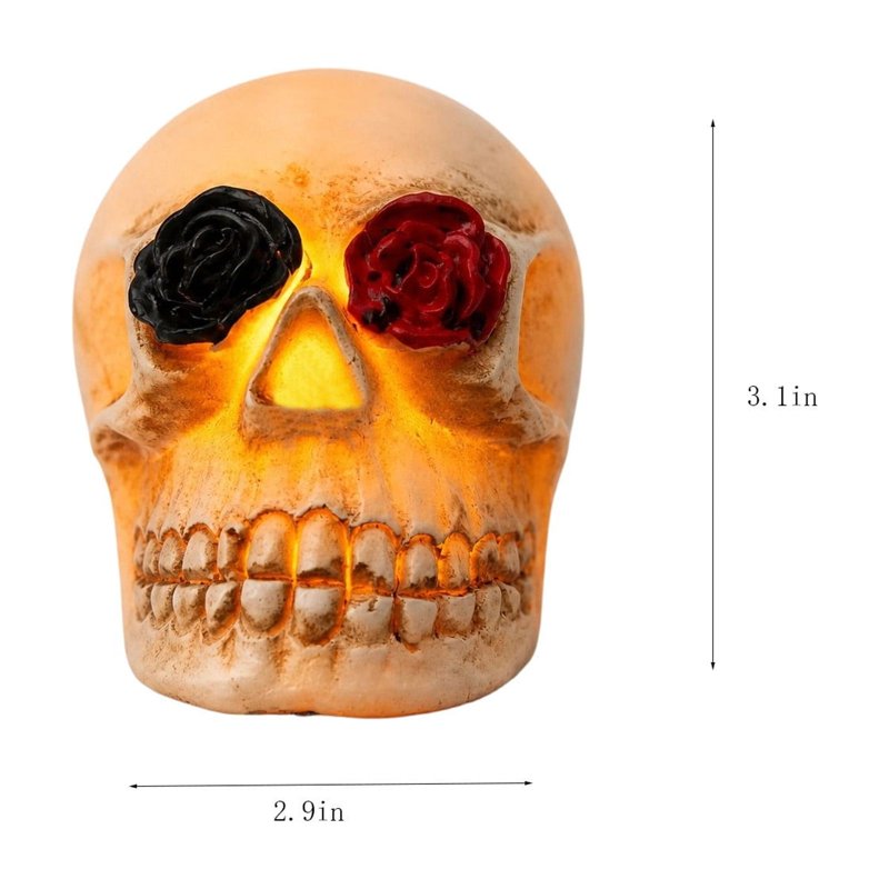 Skull Rose Lamp - Halloween Gothic Resin Table Light with Warm Candle Glow - Variation #359C