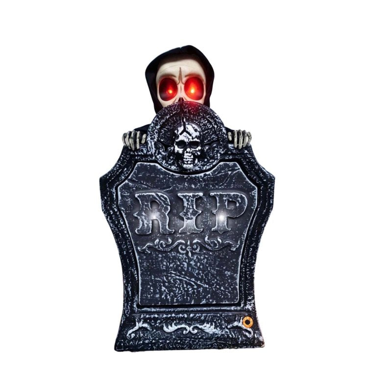 Halloween Tombstone Decor with Motion-Activated Light and Skeleton Pumpkin Yard Prop