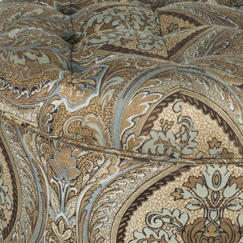 Round Storage Ottoman with Brown Paisley Fabric - 25"