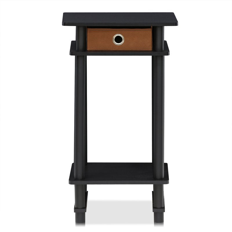 Tall End Table with Bin - Black Espresso & Brown