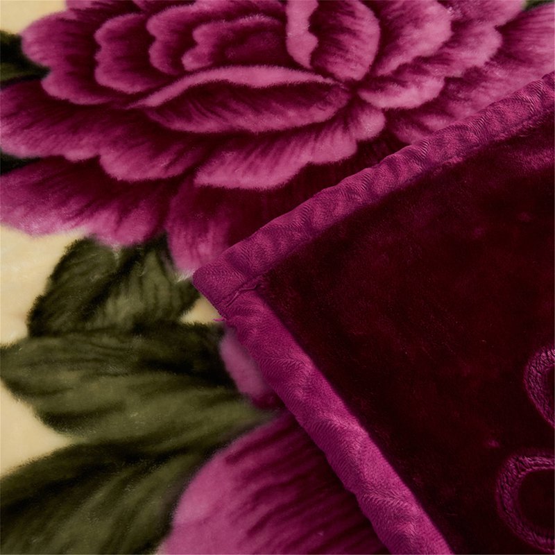 King Size Faux Mink Fleece Blanket - Heavy 10lbs, Purple Beige Floral