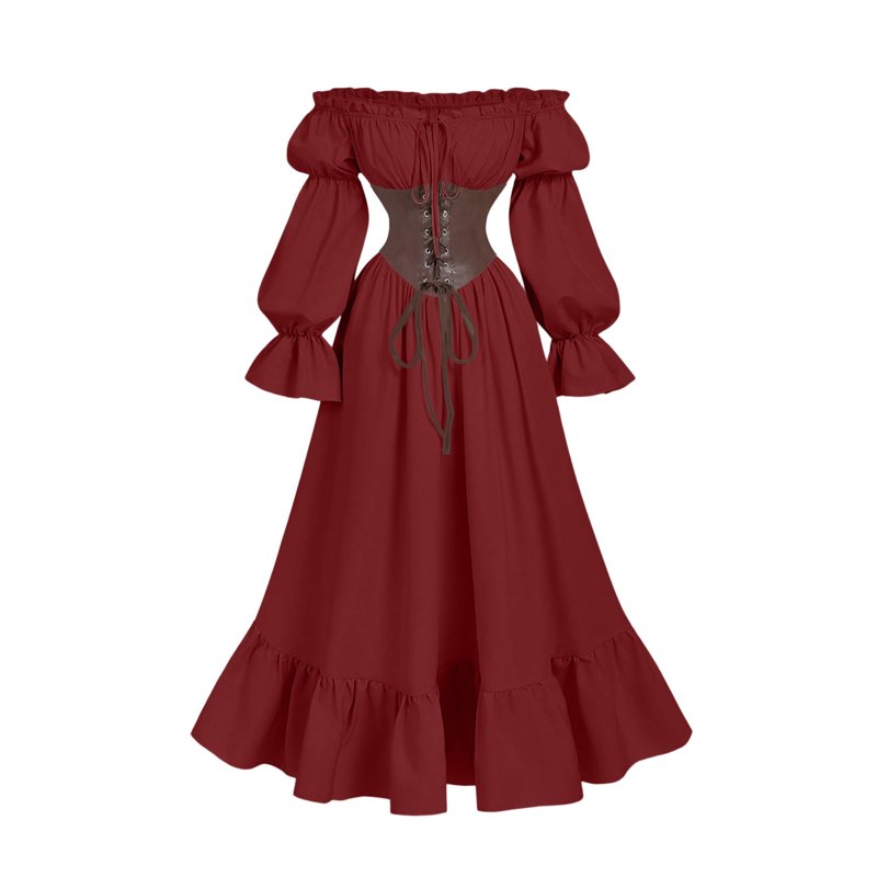 Gothic Corset Maxi Dress for Women - Halloween Victorian Long Dress BB-Wine XL