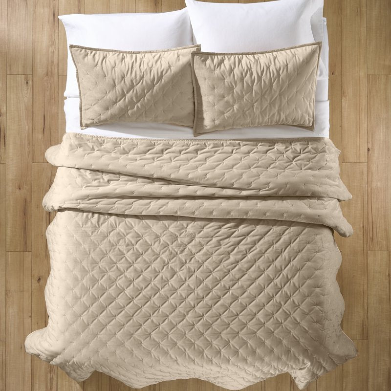 King Tan Velvet Embroidered Quilt - Better Homes & Gardens, Soft All-Season Bed Cover