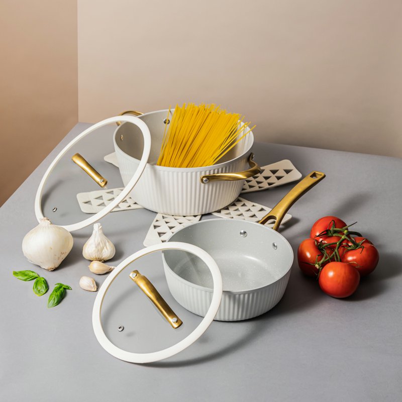 12-Piece Non-Toxic Ceramic Cookware Set - White & Gold