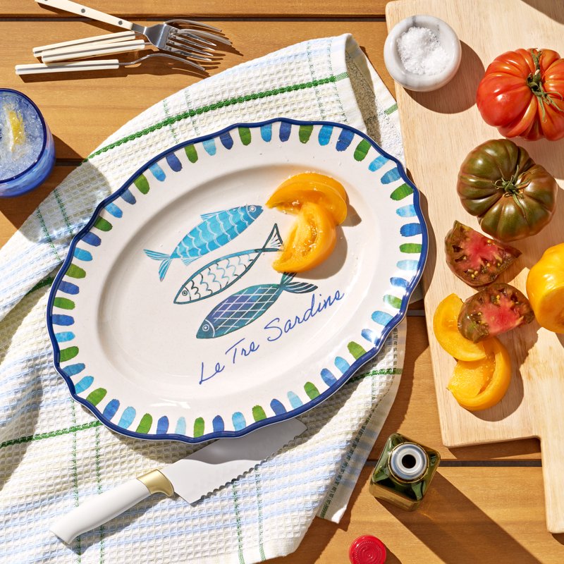 Bamboo Melamine Oval Medium Serve Platter - Multicolor Sardine