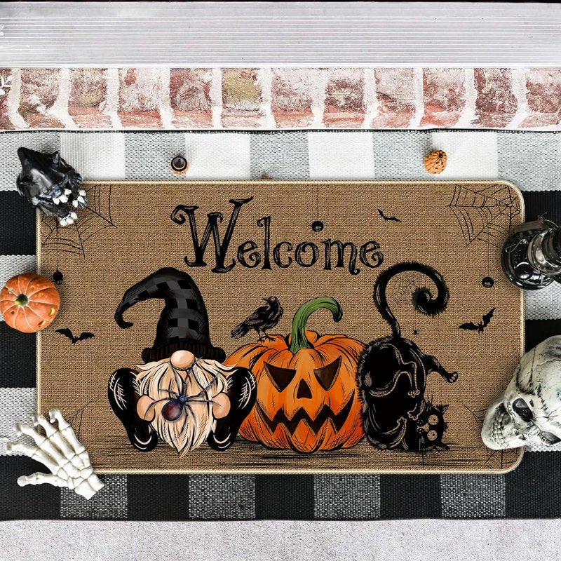 Halloween Door Mat Pumpkin Cat Gnomes Non-Slip Washable 31.5x19.7 Inch