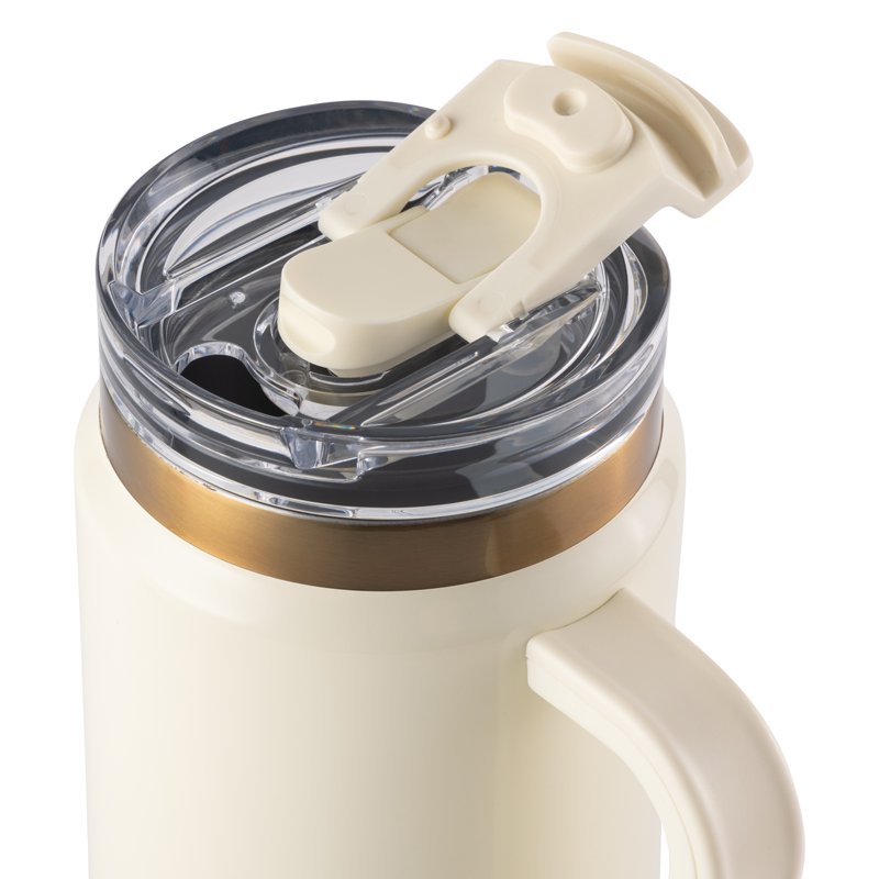 32oz Stainless Steel Tumbler with Handle and Dual Straw Lid - Cream Gloss