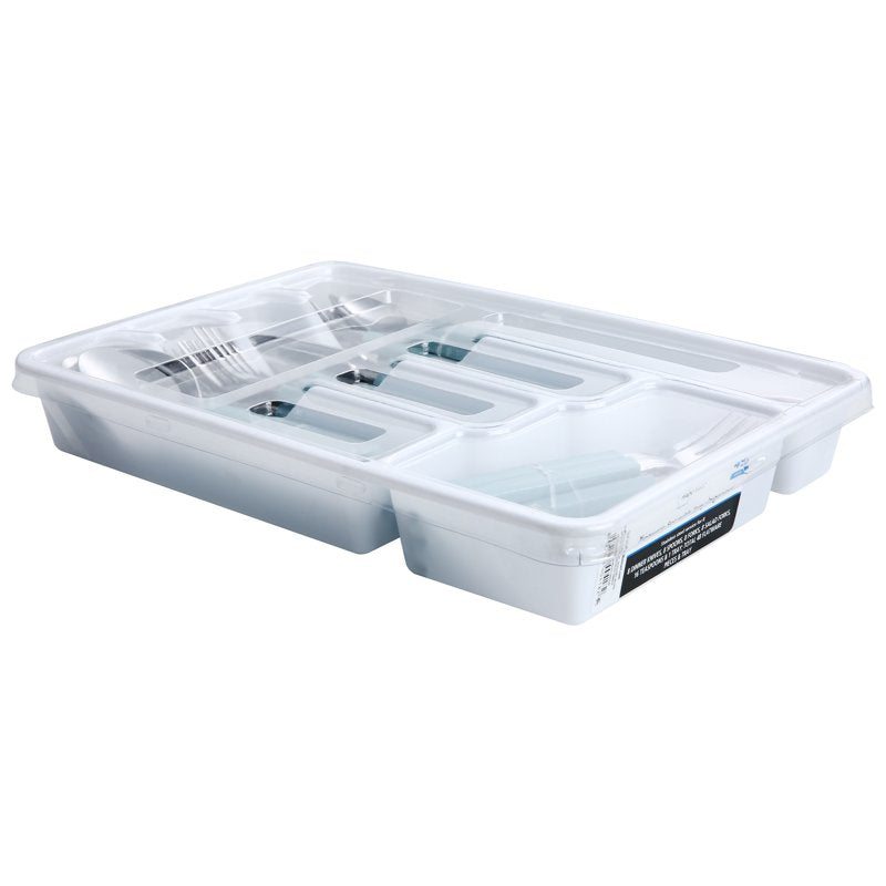 49-Piece Teal Blue Stainless Steel Flatware Set with Tray - Service for 8