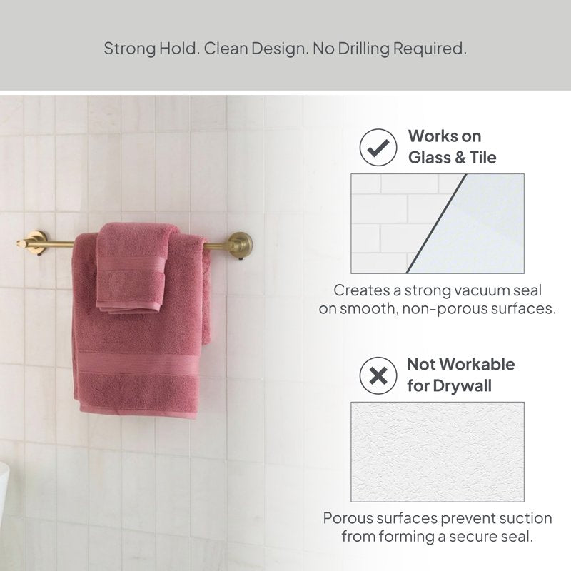 Better Homes & Gardens StyleGrip™ Suction Mount Towel Bar with Hooks - Brass, 18 or 24 Inch