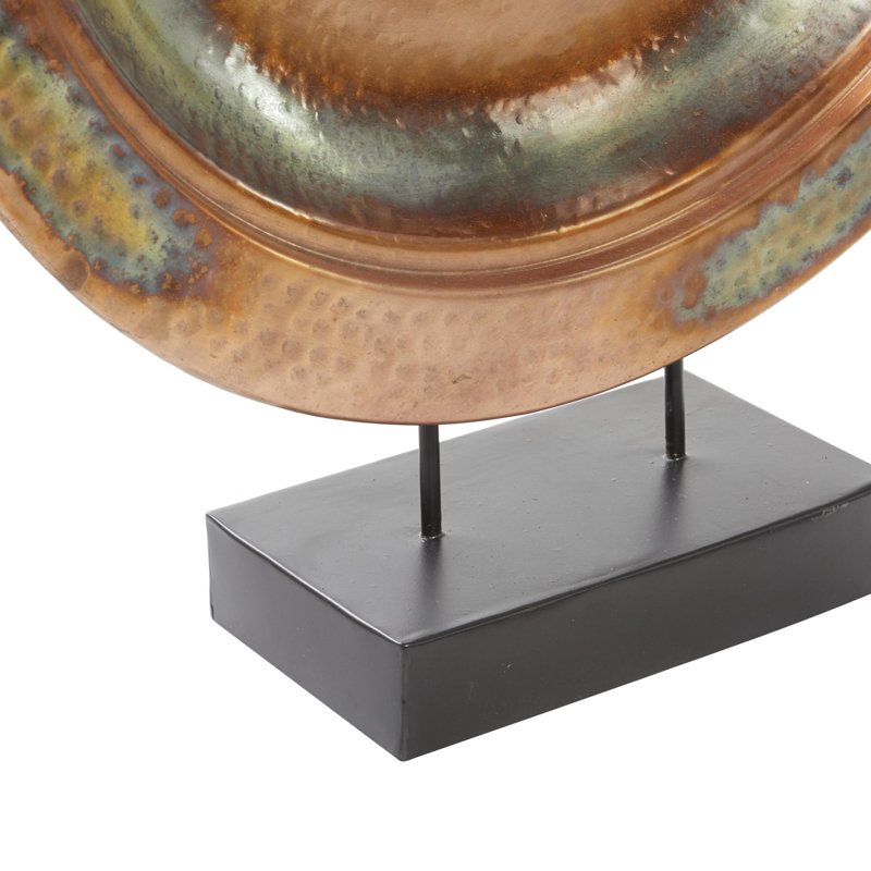 Large Copper Metal Weathered Disk Plate Sculpture with Stand - 25" x 30"