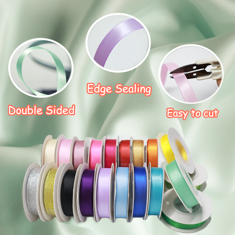 Yarniss Satin Ribbon Roll Set - 3/8 Inch Double Faced Polyester, 20 Rolls, 100 Yards - Rainbow Colors