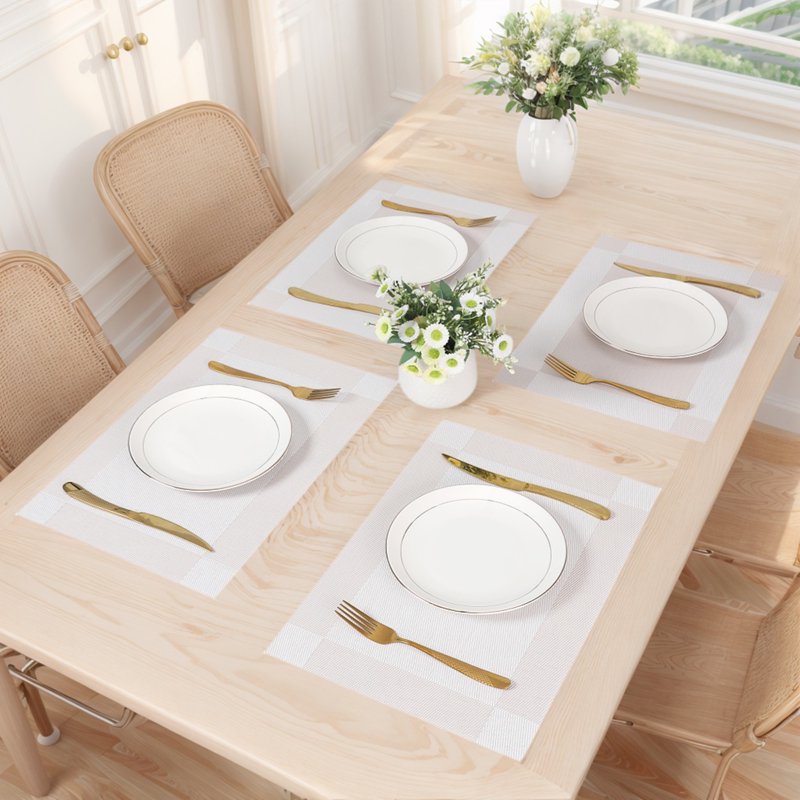 Washable Heat Resistant Table Placemats - White, 18x12 in, Set of 8