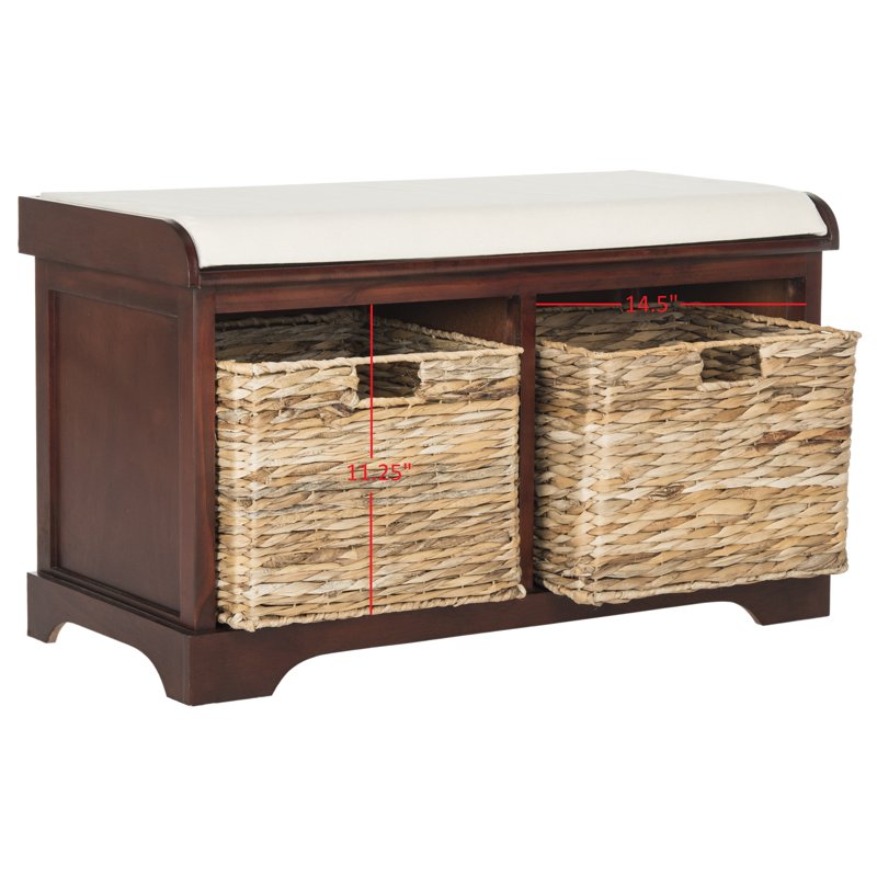 Contemporary Wicker Storage Bench with Cushion - Cherry