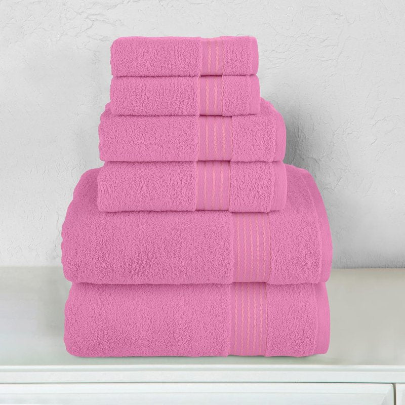 Turkish Cotton Towel Set - 6 Pieces Light Pink Bath & Hand Towels, Washcloths