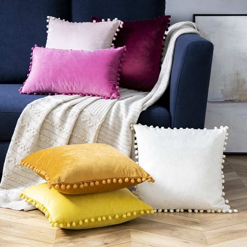 Black 12x20 Inch Velvet Throw Pillow Set with Invisible Zipper - 2 Pack