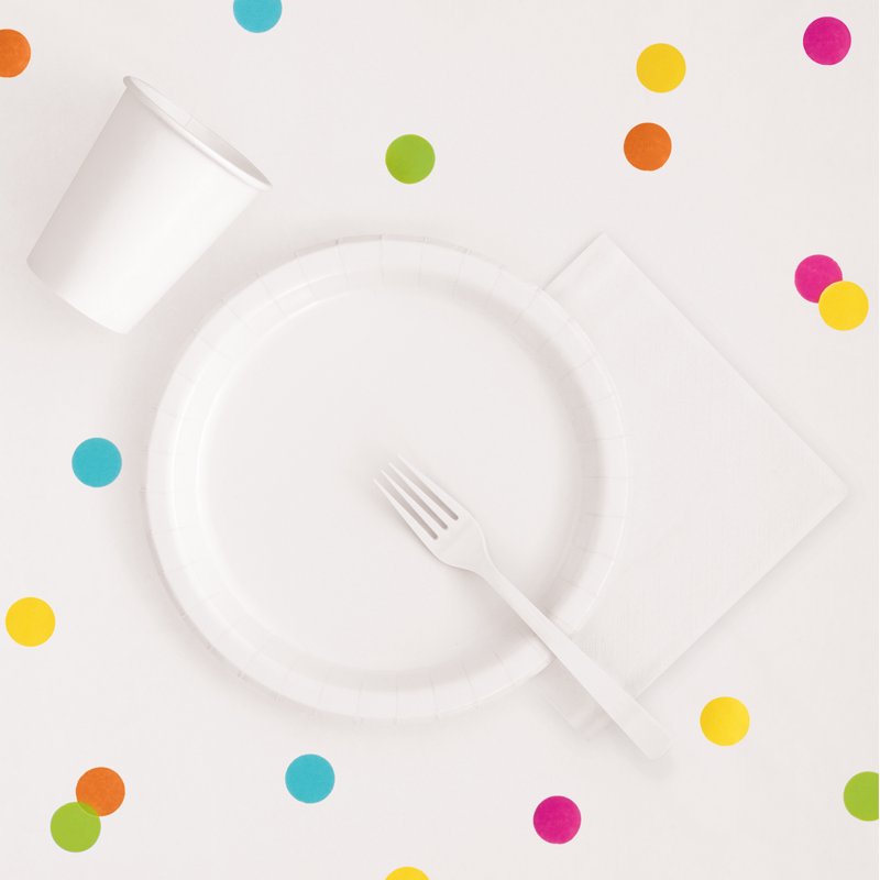 84-Inch White Round Plastic Table Cover - Single