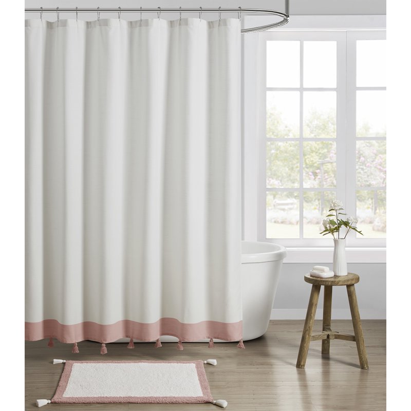 Cotton Bath Rug with Rose Pink Border & Tassels - 20 x 30 Inches