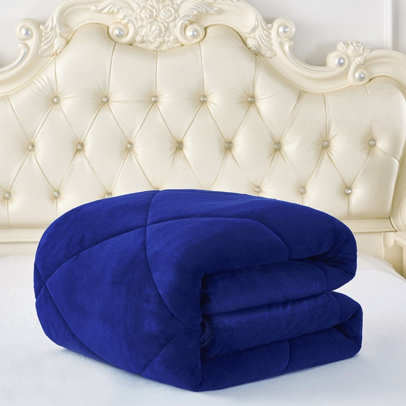 Sherpa Fleece Bed Blanket Queen Navy 75x83 Inch - Warm & Reversible