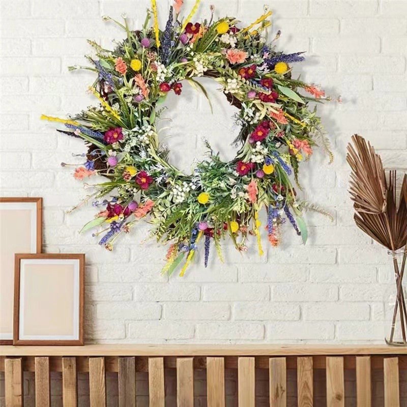 Texas Wildflower Wreath Spring and Summer Decorative Door Hanging - Rustic Home Decor