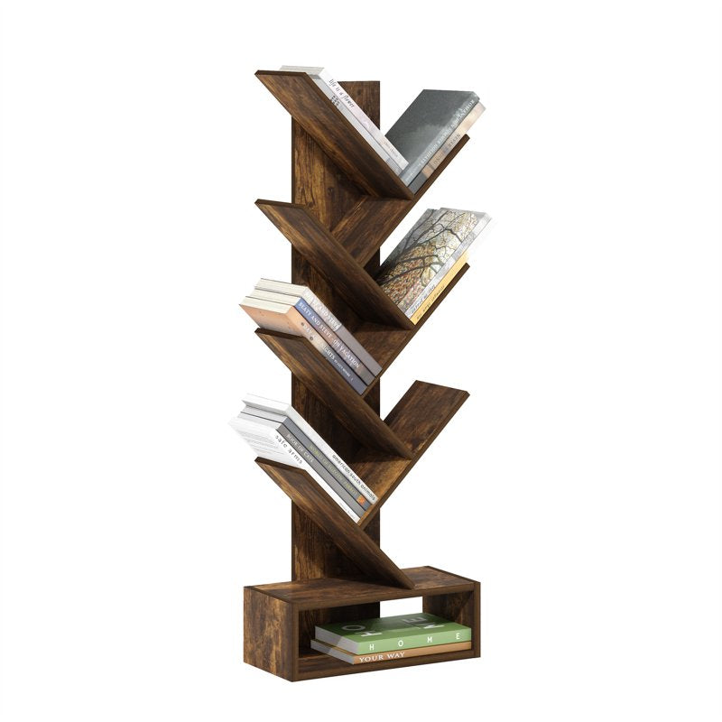 Tree Bookshelf - 7-Tier Floor Standing Bookcase with Amber Pine