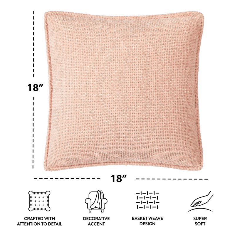 2 Pack Blush Decorative Throw Pillows 18x18 in Basket Weave Chenille - Home Accent
