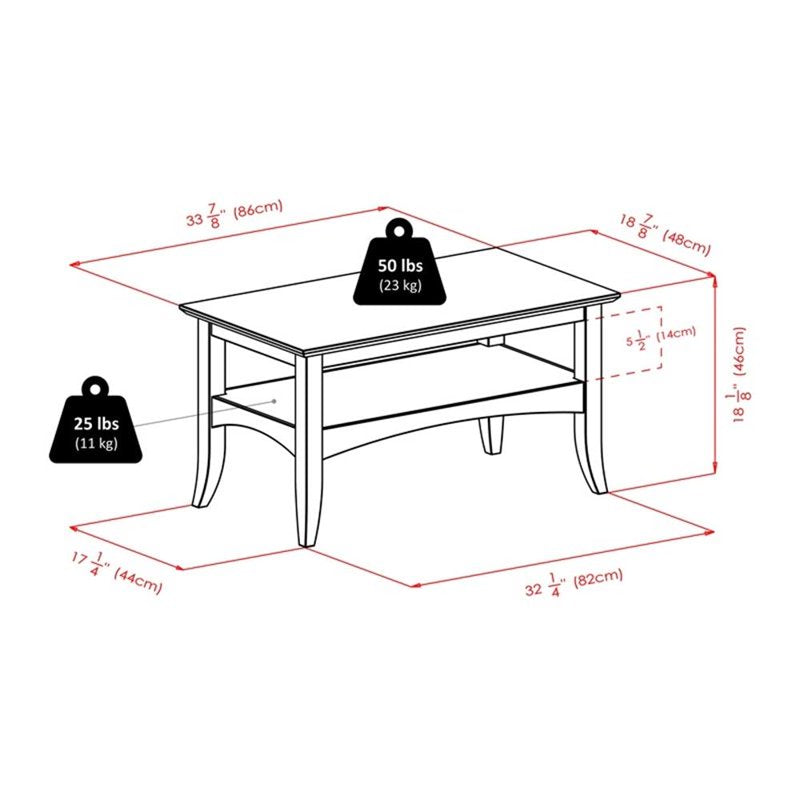 Solid Wood Flared Leg Coffee Table in Rich Coffee Finish