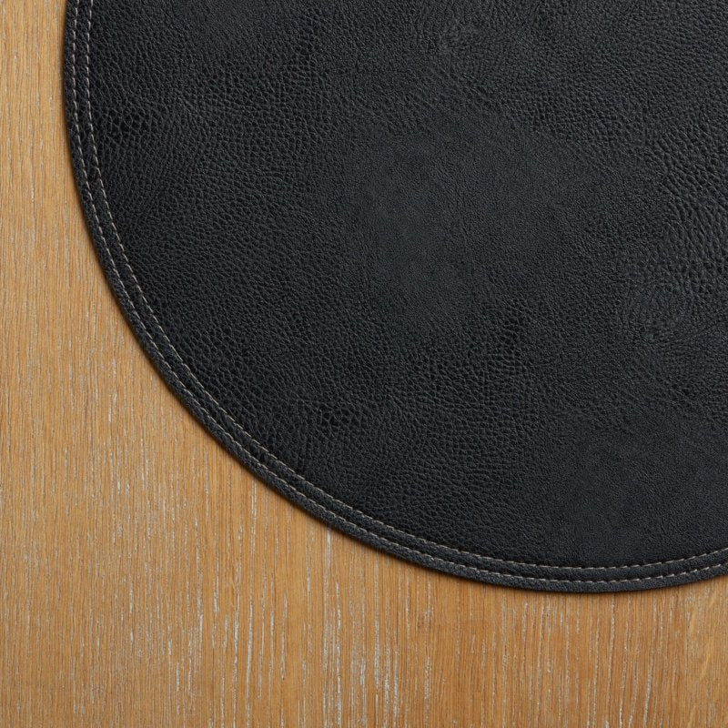 Faux Leather Placemat - Black, 15" Round - 4 Pack