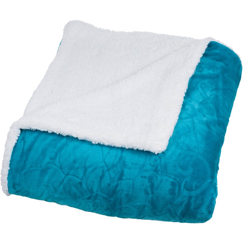 Full/Queen Floral Etched Sherpa Blanket - Teal
