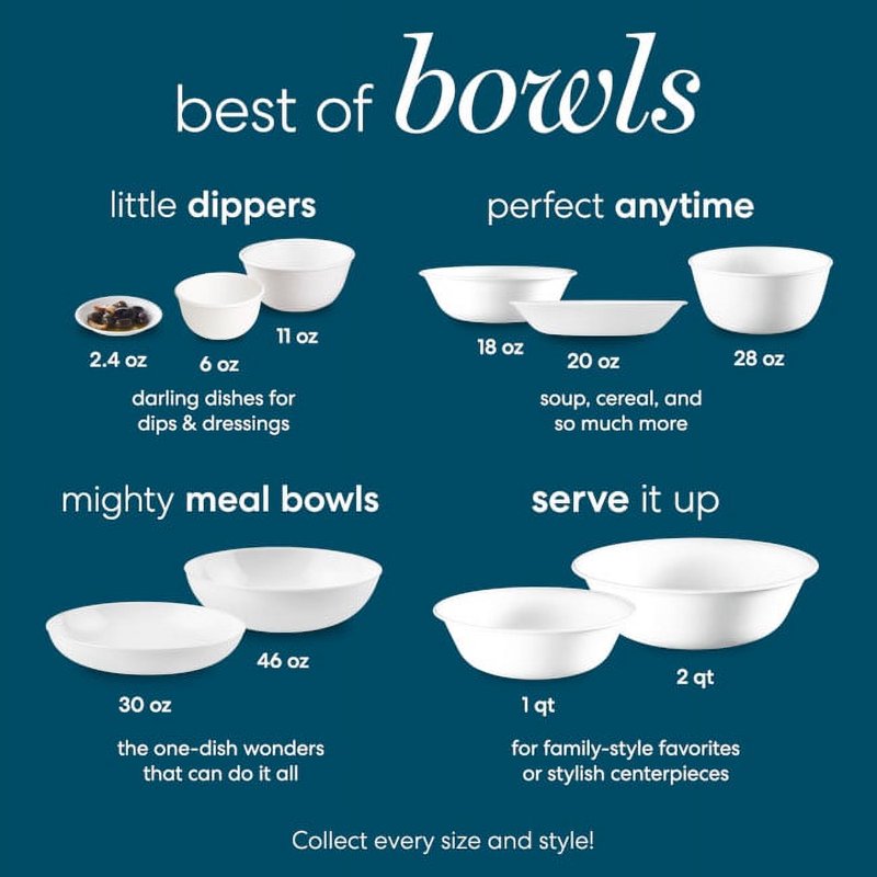 Corelle Winter Frost White Round Serving Bowl - 3 Pack, 1 Quart