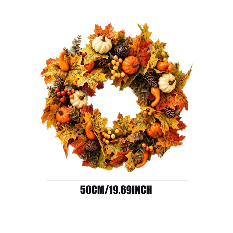 Black Fall Maple Pumpkin Berry Wreath - 19.69in Farmhouse Halloween & Thanksgiving Decor